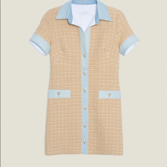 NWT Sandro Denim Tweed Yellow Dress - 38 - Picture 2 of 10